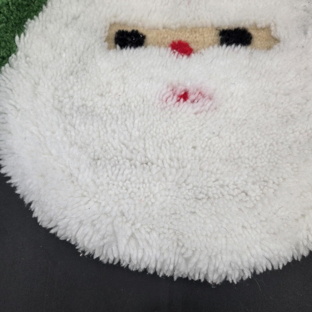 Vintage Handmade Latch Hook Santa Claus Toilet Lid Cover Christmas Decor Green - Picture 5 of 12